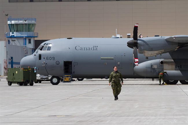 Several CC-130J Hercules transport aircraft sit on the tarmac at CFB Trenton in Trenton, Ont., on Wednesday, May 4, 2016. Russia is flying over and photographing Canadian military bases this week under the terms of the Treaty on Open Skies.