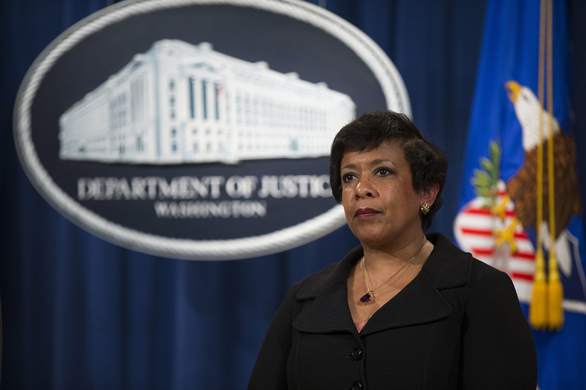 Attorney General Loretta Lynch pauses during a news conference at the Justice Department in Washington, Monday, May 9, 2016. 