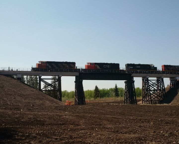 A new trestle bridge has been built in Mayerthorpe, restoring rail service to Whitecourt. 