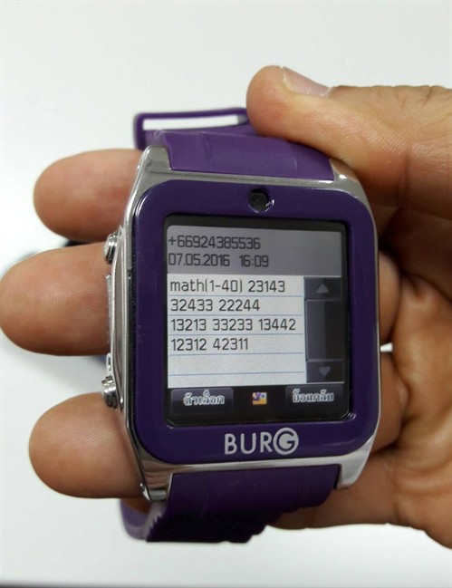 A smartwatch used by students caught cheating in exams for admission to medical and dental faculties in Bangkok, Thailand.