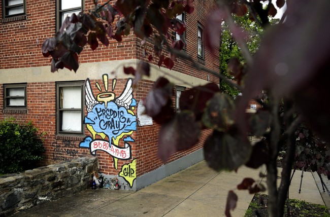 A mural is seen at the site of Freddie Gray's arrest in the Sandtown neighborhood of Baltimore.