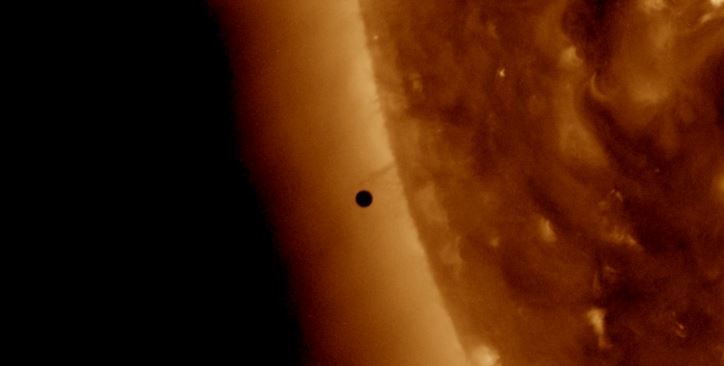 Mercury passes in front of the sun, Monday, May 9, 2016