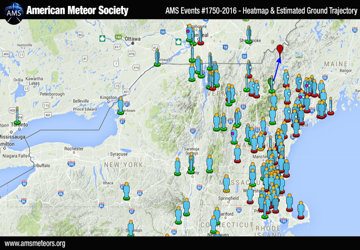 The reports received by the American Meteor Society from across Canada and the U.S.