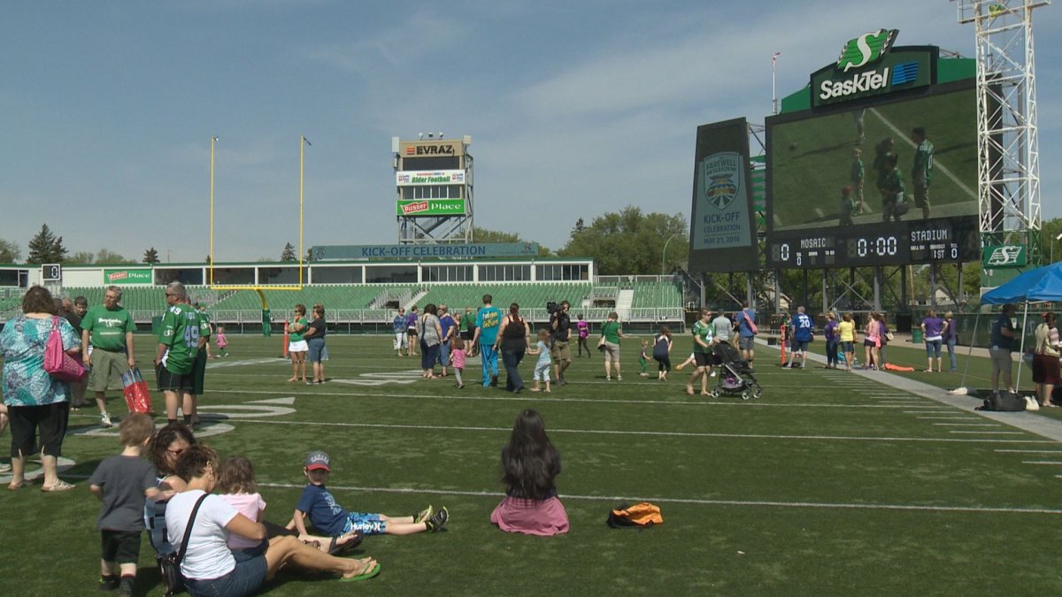 A sea of green as Rider fans take part in farewell festivities for Mosaic Stadium in May 2016.
