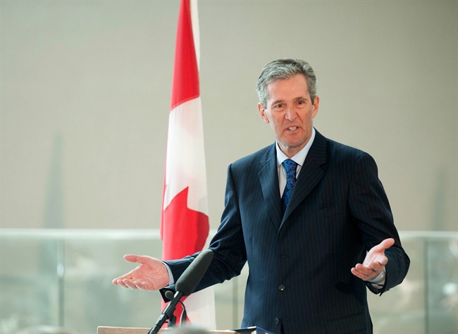 Brian Pallister speaks at The Canadian Museum of Human Rights after being sworn in as Manitoba premier on Tuesday.