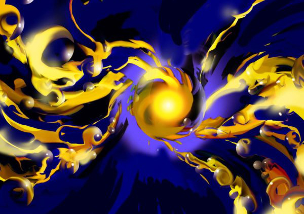 In this illustration, expanding polymer-coated gold nano-particles are seen erupting.