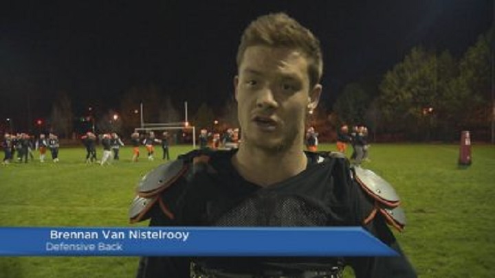 Brennan Van Nistelrooy, picture here in a television interview, was drafted by the B.C. Lions.