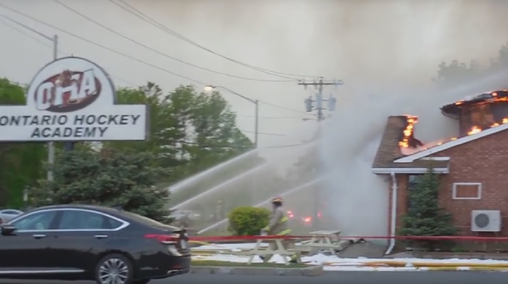 Ontario Hockey Academy in Cornwall ravaged by fire on May 26, 2016.