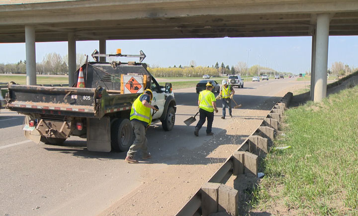 Saskatoon police were called to the southern side of the city Tuesday after a semi truck struck an overpass.