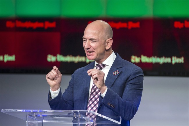 In this Jan. 28, 2016, file photo, billionaire Amazon founder and Washington Post owner Jeff Bezos talks about the history and character of the Post during a dedication ceremony for its new headquarters in Washington.