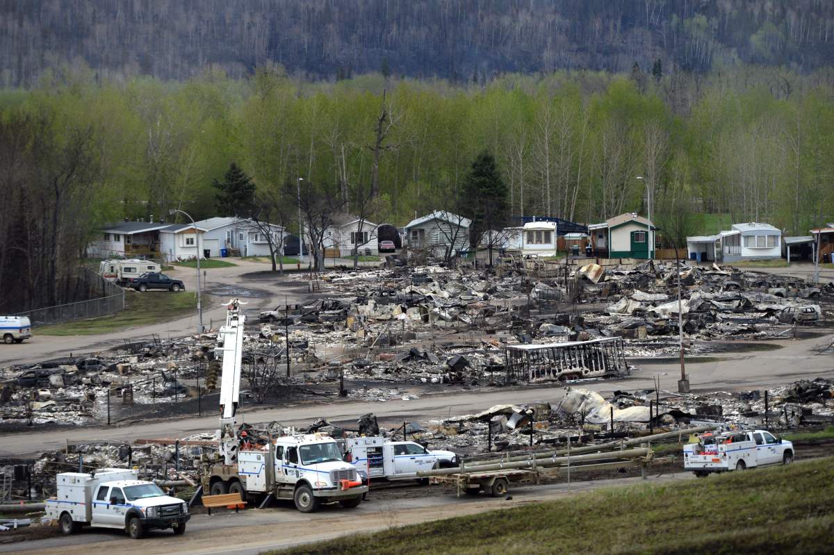 Ptarmigan Court Trailer Park is shown during a media tour of the fire-damaged city of Fort McMurray, Alta. on Monday, May 9, 2016.