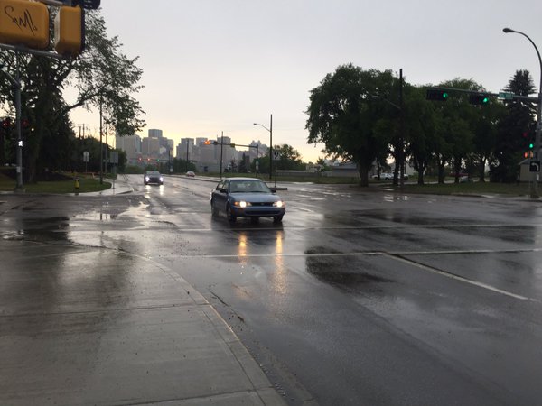 A rainy Connors Road in Edmonton on May 25, 2016.