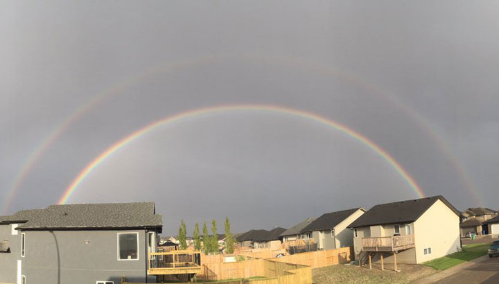 May 18: This Your Saskatchewan photo was taken by Mark Kindrachuk of Tuesday evening’s double rainbow over Saskatoon.