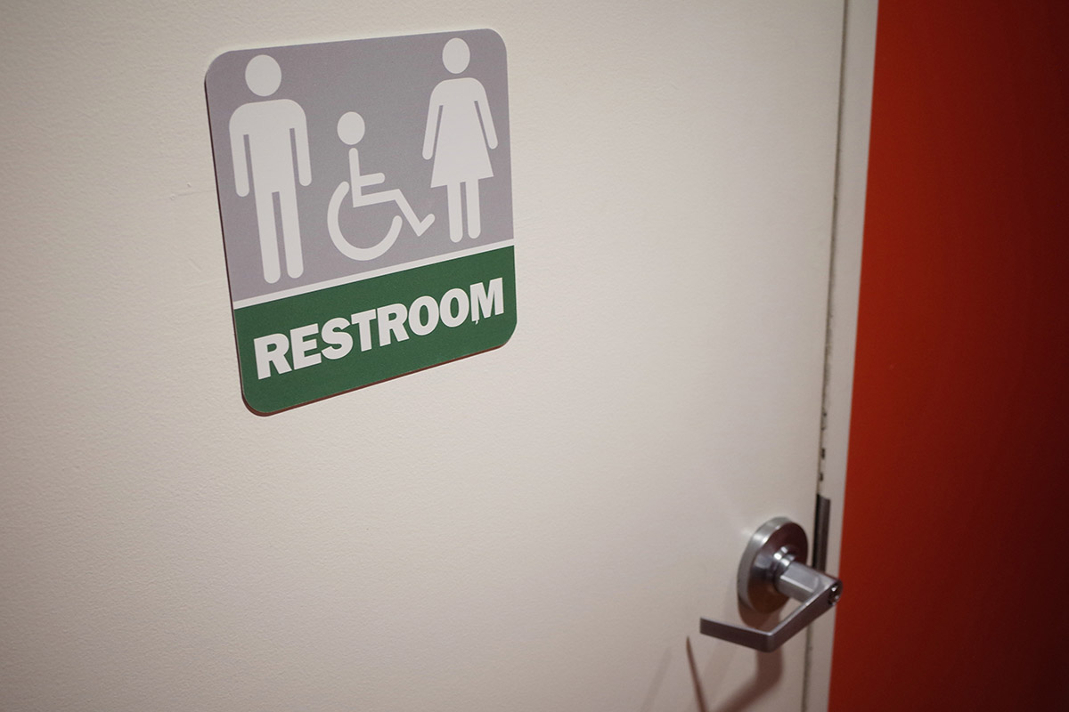 A gender neutral bathroom is seen at a restaurant in Washington, DC, on May 5, 2016. MANDEL NGAN/AFP/Getty Images.