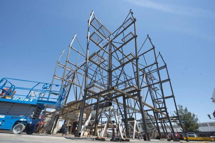 A look at the frame for a colossal new scoreboard being put up in Edmonton’s Rogers Place.