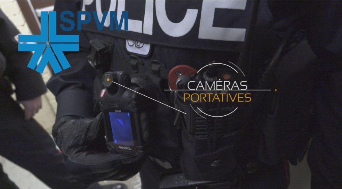 A police officer demonstrating a type of body camera that may be worn by Montreal police, Wednesday, May 18, 2016.