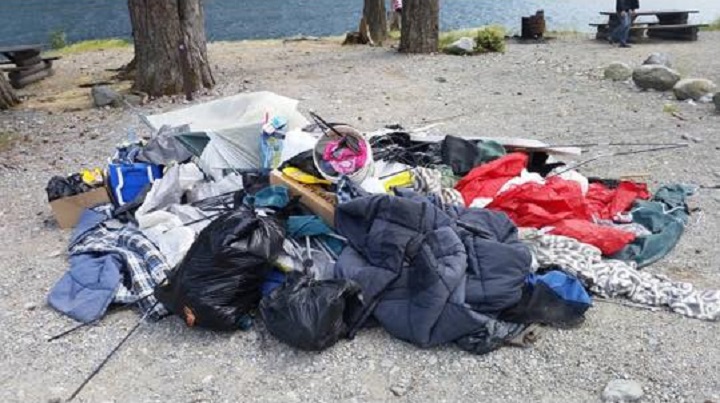 Pictures posted to social media show a campsite strewn with garbage.