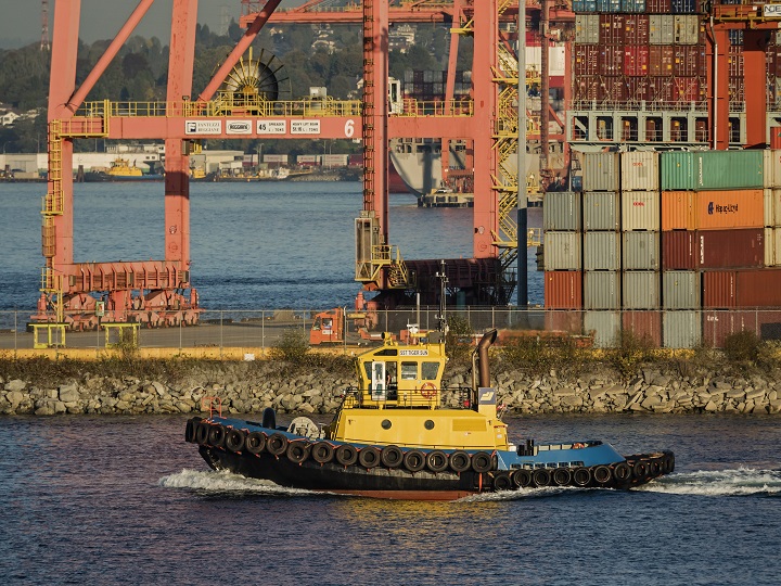 FILE PHOTO: High angle view of the tugboat "SST Tiger Sun," Burrard Inlet, Vancouver, October 30, 2015. 