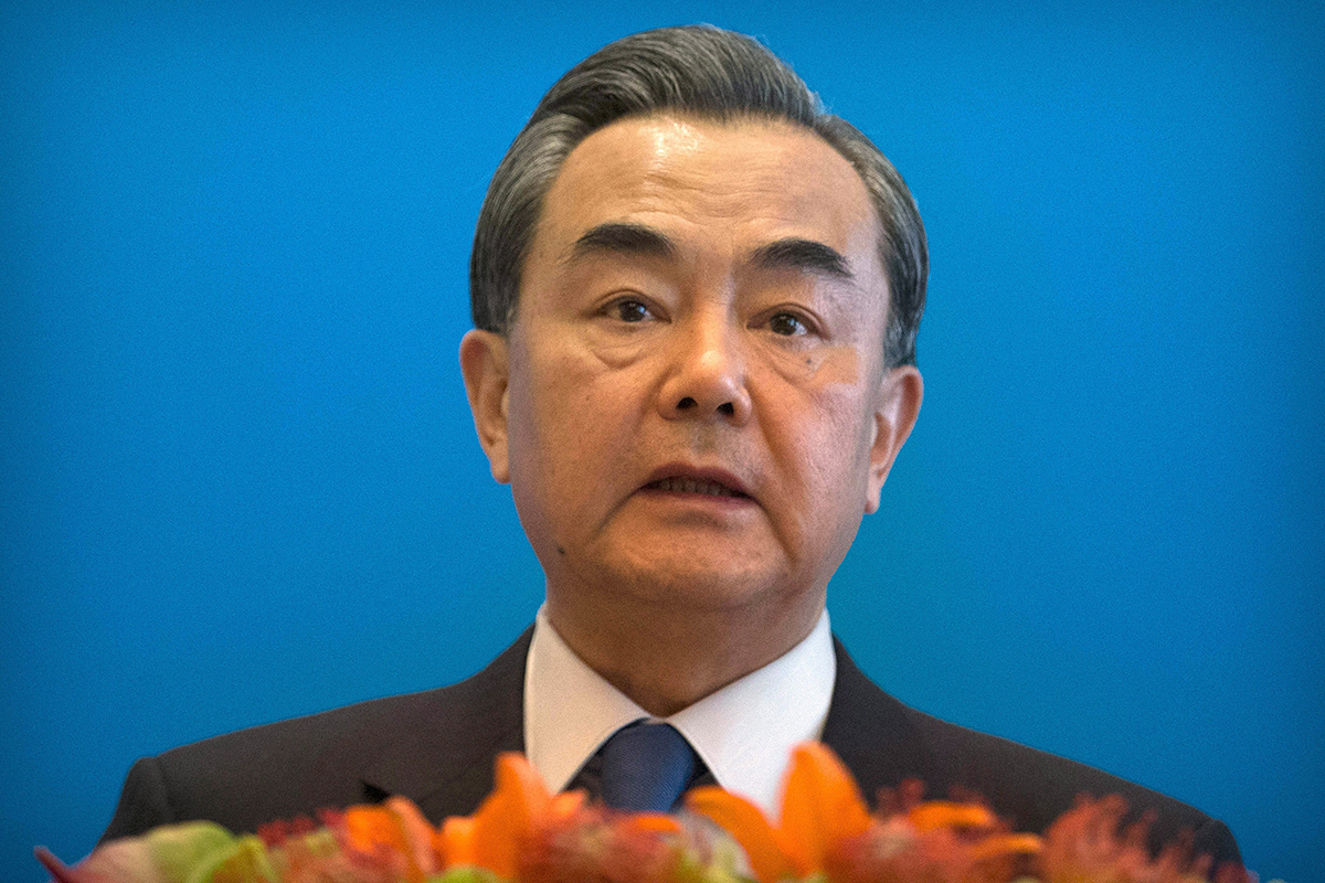 Chinese Foreign Minister Wang Yi speaks at a press briefing on the sidelines of the fifth regular foreign ministers' meeting of the Conference on Interaction and Confidence Building Measures in Asia (CICA) at the Diaoyutai State Guesthouse in Beijing, Thursday, April 28, 2016. 