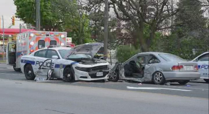 The Ontario Special Investigations Unit is investigating a collision involving a Peel Regional Police cruiser and a car in Brampton Sunday morning.