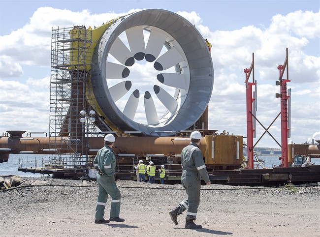 A turbine for the Cape Sharp Tidal project is seen at the Pictou Shipyard in Pictou, N.S. on Thursday, May 19, 2016. Two turbines will be launched in the Bay of Fundy with the potential to provide energy to more than 1,000 customers in Nova Scotia by harnessing the power of the tides.