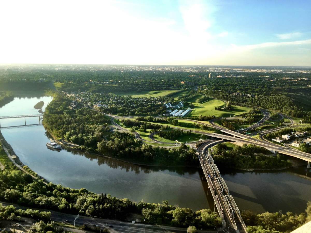 A view of Edmonton’s River Valley from the downtown Telus building. June 7, 2016.