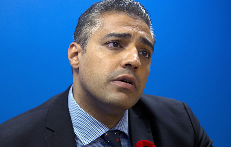 Mohamed Fahmy, a former Al-Jazeera journalist who was released from prison in Egypt last month, is shown during and interview with The Canadian Press in Ottawa Monday, November 9, 2015. 