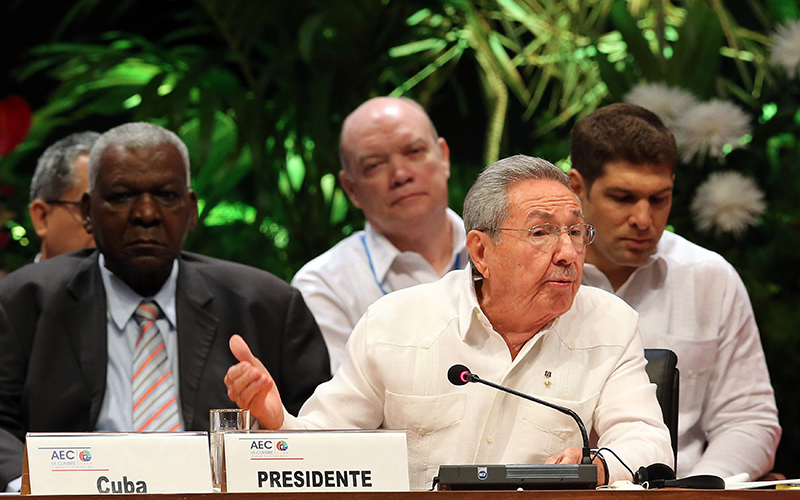 Cuba's President Raul Castro addresses the 7th Summit of the Association of Caribbean States at Revolution Palace in Havana, Cuba, Saturday, June 4, 2016. 