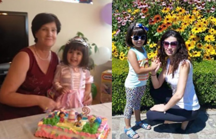 Five-year-old Isabela Kuci, is seen with her mother Valbona Vokshi, 35, (right) and her grandmother Xhemile Vokshi, 55 (left).