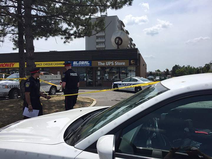Peel Regional Police are looking for a male suspect in connection with a shooting in Brampton Sunday morning.