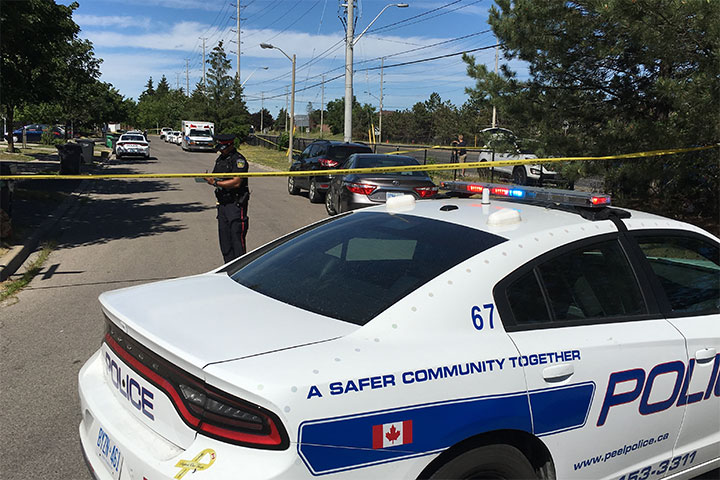 A picture from the scene where two people were found dead in a Brampton house.