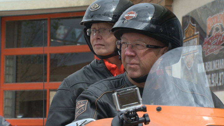 Holly Wilton, who is this year's first recipient of the Cameco Touchdown for Dreams program, will travel through the Maritimes on a Harley Davidson with her husband John.