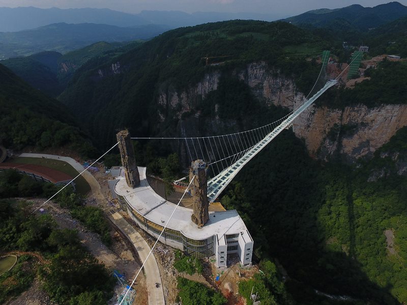The glass bridge at the Grand Canyon of Zhangjiajie National Forest Park, central China’s Hunan Province, June 23, 2016