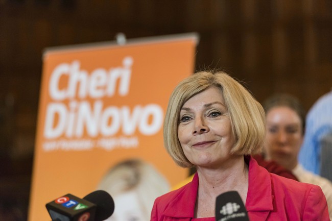 Ontario New Democrat MPP Cheri DiNovo announces her candidacy for leadership of the federal NDP in Toronto on Tuesday, June 7, 2016. THE CANADIAN PRESS/Christopher Katsarov.