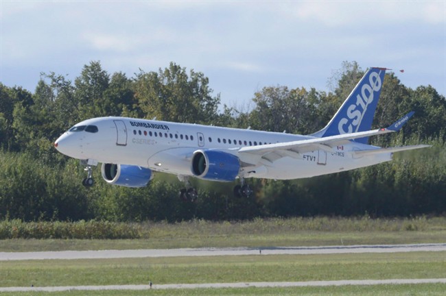 Bombardier's CSeries commercial jet takes off on its first flight in Montreal on Sept. 16, 2013.