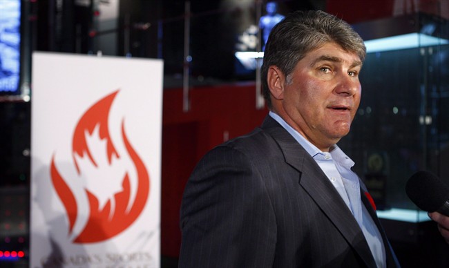 Inductee to Canada's Sports Hall of Fame, Ray Bourque, a Stanley Cup winner and member of the Hockey Hall of Fame speaks to the media at the hall in Calgary, Alta., Tuesday, Nov. 8, 2011.
