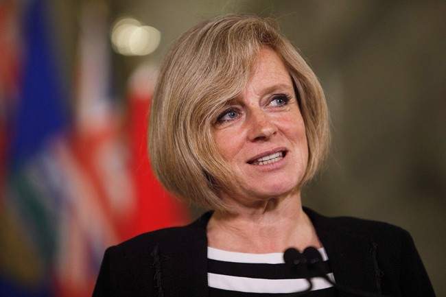 Alberta Premier Rachel Notley speaks during a media availability at the Alberta Legislature Building in Edmonton on May 26, 2016. 