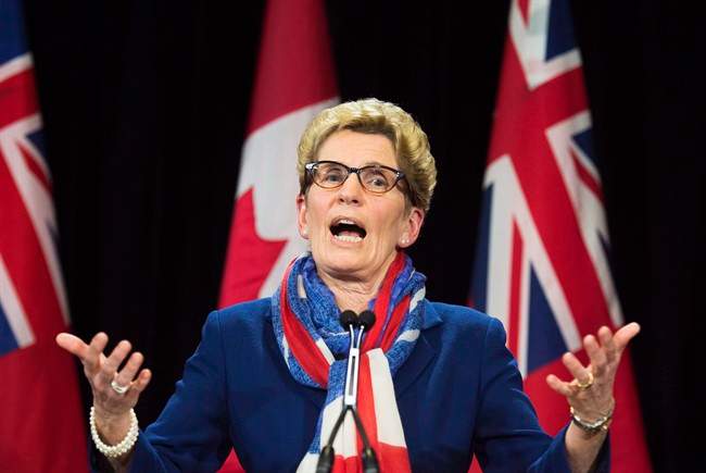 Ontario Premier Kathleen Wynne's speaks during a press conference regarding the political fundraising question at Queen's Park in Toronto on Monday, April 11, 2016.