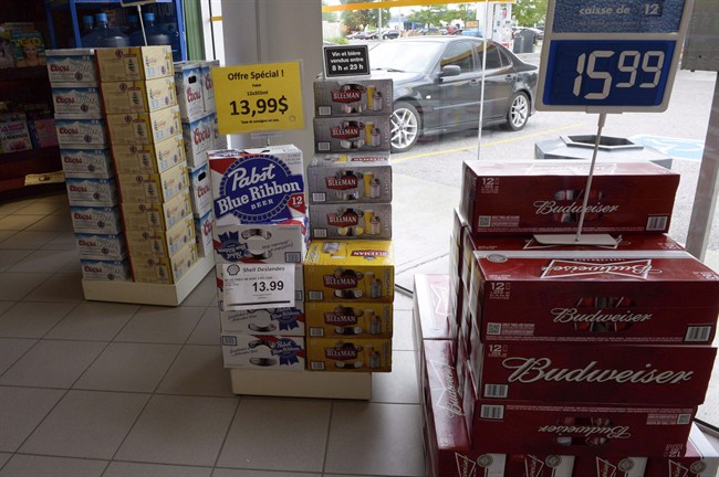 Various brands of beer are seen on display inside a store in Drummondville, Que., on July 23, 2015.