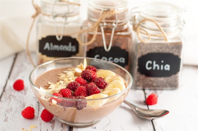 This mocha almond smoothie bowl, shown, is brimming with almond milk and chia seeds, sweetened with dates and gets a kick from coffee, says recipe creator Elaine Nessman of Cowichan Valley, Vancouver Island, who shares it on her food blog Flavour and Savour. 