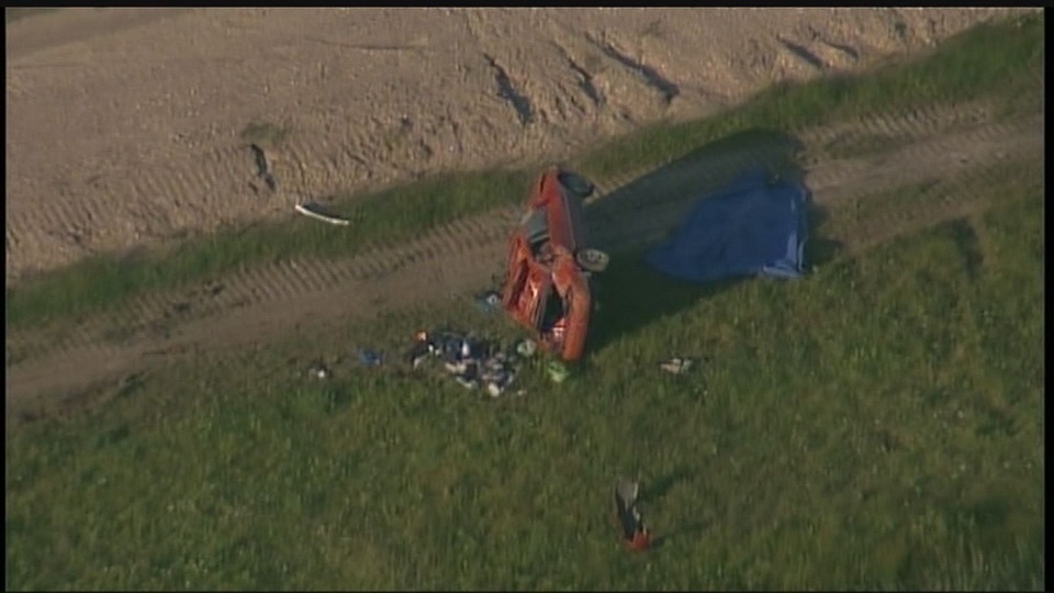 A shot from Global's SkyView1 Chopper of a rollover crash.
