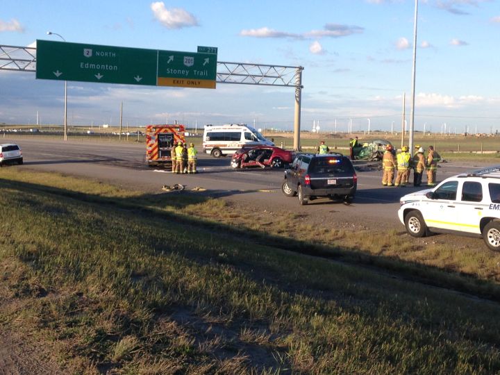 Police investigate a deadly crash on Deerfoot Trail on Thursday, June 23, 2016.