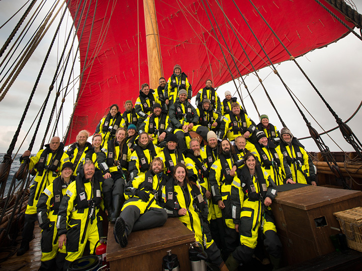 The Draken crew pictured in Norway in 2014 during the ship’s test sail.
