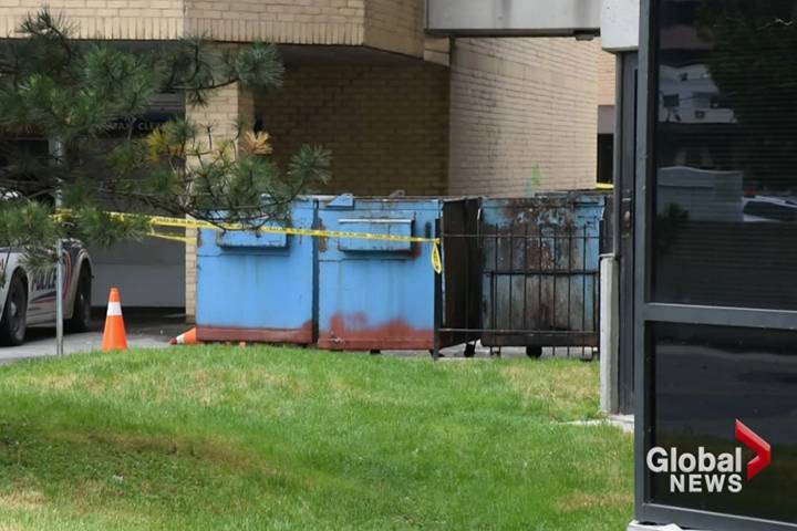 Police investigate after a baby was found deceased in a dumpster in London, Ont. on June 16, 2016.  