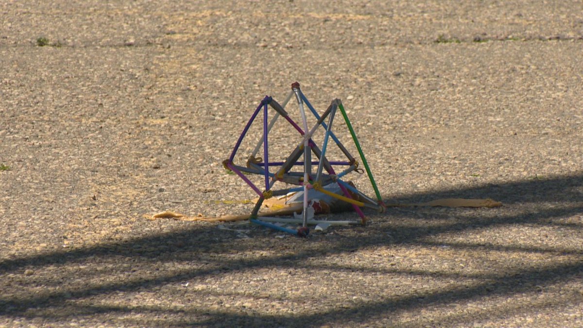 Eighty-five participants  from George Lee Elementary School built contraptions such as the one above, to try to get eggs on the ground safely. 
