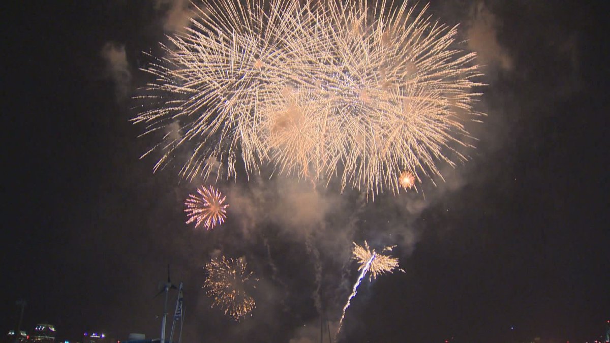 Natal Day fireworks in Halifax Harbour in 2015.