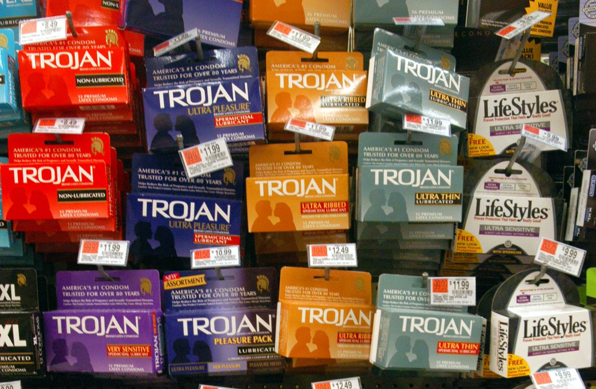 BOSTON - MARCH 12: Pictured are a selection of condoms March 12, 2004 in Boston, Massachusetts. The Bush administration is considering requiring warning labels on condom packages noting that the contraceptive devices do not protect users from all sexually transmitted diseases. (Photo by William B. Plowman/Getty Images).