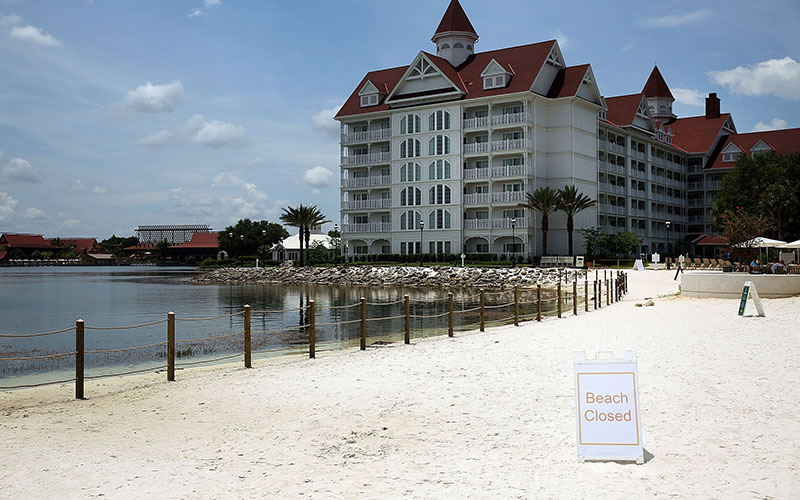 A section of beach is closed following the death of a 2-year-old boy who was killed by an alligator near a Walt Disney World hotel on June 18, 2016 in Orlando, Florida.