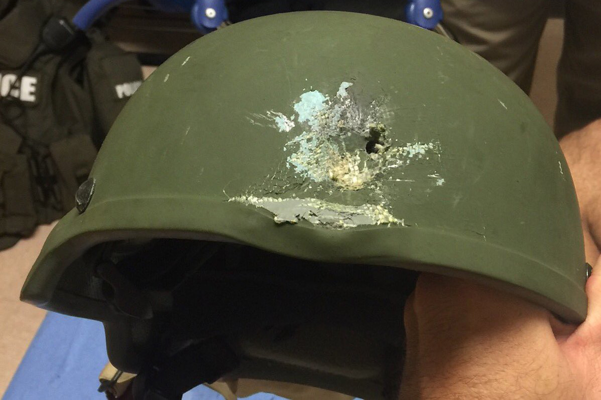 Orlando police provided a picture of the helmet which saved the officer's life.
