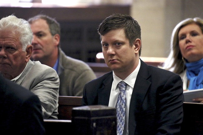 In this May 5, 2016, file photo, Chicago police officer Jason Van Dyke, charged with first-degree murder in the October 2014 shooting death of a black teenager, sits in court for a hearing in his case in Chicago.